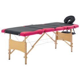 Foldable Massage Table 4 Zones Wood Black and Pink - Black