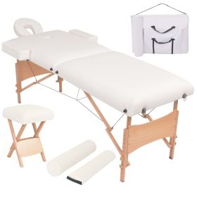 2-Zone Folding Massage Table and Stool Set 3.9" Thick White - White