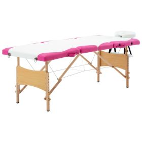 Foldable Massage Table 4 Zones Wood White and Pink - White