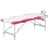 2-Zone Foldable Massage Table Aluminum White and Pink - White