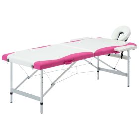 2-Zone Foldable Massage Table Aluminum White and Pink - White