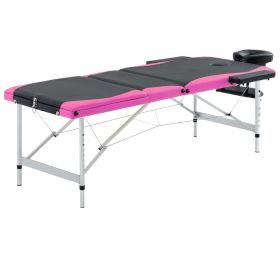 3-Zone Foldable Massage Table Aluminum Black and Pink - Black