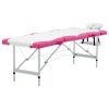 4-Zone Foldable Massage Table Aluminum White and Pink - White