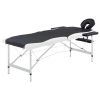 2-Zone Foldable Massage Table Aluminum Black and White - Black