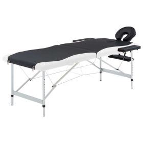 2-Zone Foldable Massage Table Aluminum Black and White - Black