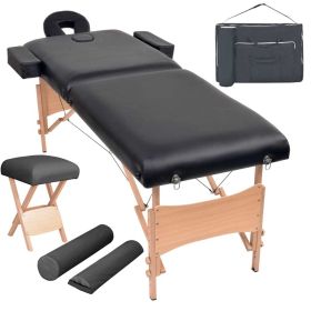 2-Zone Folding Massage Table and Stool Set 3.9" Thick Black - Black