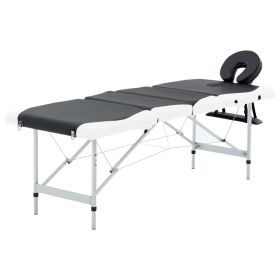 4-Zone Foldable Massage Table Aluminum Black and White - Black