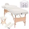 3-Zone Folding Massage Table and Stool Set 3.9" Thick White - White