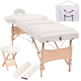 3-Zone Folding Massage Table and Stool Set 3.9" Thick White - White