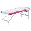 3-Zone Foldable Massage Table Aluminum White and Pink - White