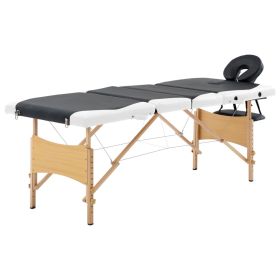 Foldable Massage Table 4 Zones Wood Black and White - Black