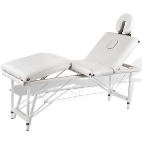 Creme White Foldable Massage Table 4 Zones with Aluminum Frame - White