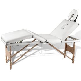 Cream White Foldable Massage Table 4 Zones with Wooden Frame - White