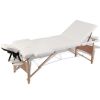 Cream White Foldable Massage Table 3 Zones with Wooden Frame - White