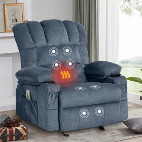 Vanbow.Recliner Chair Massage Heating sofa with USB and side pocket 2 Cup Holders (Blue) - as Pic