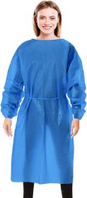 Polyethylene Isolation Gowns. Pack of 10 Blue Disposable Gowns X-Large. Adult Waterproof PE Surgical Gowns with Long Sleeves; Neck and Waist Ties; Kne