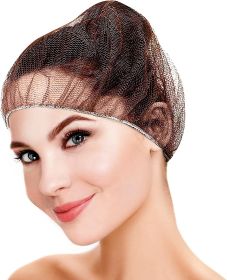 Disposable Nylon Hair Caps 24". Pack of 100 Brown Bouffant Hairnets with Elastic Headband; Unisex Hair Covers; Stretchable Hairnets Insulated Hair Mes