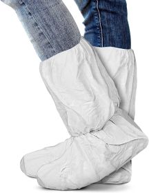 PP Laminated Shoe Covers 25 Pairs of Disposable Boot Covers 18" White Large Covers with Secure Elastic and Seamless Bottom Fabric Shoe Booties for Ind