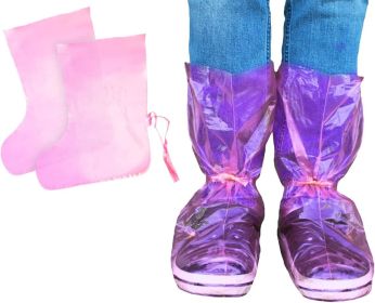 Pack of 100 Pink Polyethylene Disposable Boot Covers with Ties. One Size Shoe Coverings PE. Heavy Duty Shoe Covers 5.5 Mil Thickness for Industrial Us