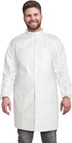 White Static Dissipative Lab Coats. Pack of 10 Barrier Large Medical Frocks. 60 GSM Blend of Polyethylene and Polypropylene Fabric Disposable Gowns wi