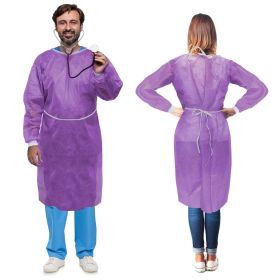 Disposable Gowns Pack of 10 Purple SMS Isolation Gowns Washable Large 45 gsm Full-Coverage Adult Surgical Gowns with Long Sleeves Knit Cuffs Waist PPE