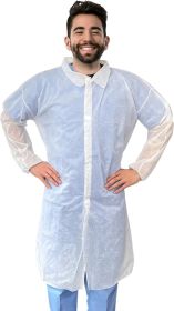 Disposable Gowns XX-Large. Pack of 10 Adult Surgical Gowns. 35 gsm Polypropylene Lab Coat Disposable Collar Gowns with Long Sleeves and Elastic Wrists