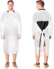 Disposable Isolation Gowns 45". Pack of 10 White Disposable Gowns X-Large. Ppe Gown; CPE Medical Gowns with Long Sleeves; Apron-Style Neck. Surgical G