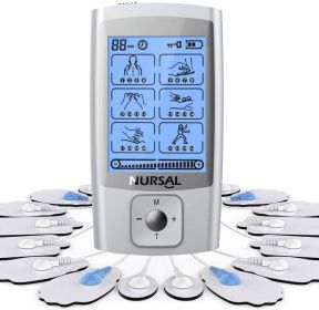 NURSAL EMS TENS Unit Muscle Stimulator, 24 Modes Rechargeable Electric Pulse Muscle Massager for Pain Relief (16 Thicker Pads) - White