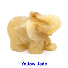 Elephant Statue Natural Gemstone Carved Healing Crystal Amethyst Quartz Animals Figurine Reiki Stones Lucky Decoration Wholesale - Yellow Jade - 2 IN