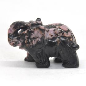 Elephant Statue Natural Gemstone Carved Healing Crystal Amethyst Quartz Animals Figurine Reiki Stones Lucky Decoration Wholesale - Rhodonite - 2 IN