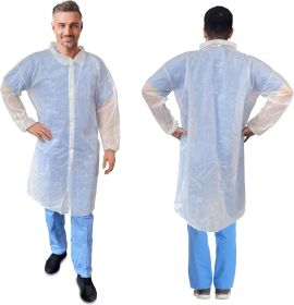 Disposable Lab Coat Medium. White Adult Lab Coat Disposable Unisex 30 gsm Polypropylene Isolation Gowns with 4 Snaps; Elastic Wrists. Non-Sterile Medi