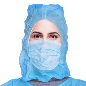 Protective Hoods. Pack of 100 Disposable Blue Polypropylene 18 gsm Hooded Caps. Elastic Universal Size PPE Hair & Beard Covers for Industrial Use. Bre