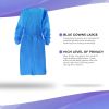 Polyethylene Blue Robes. Pack of 10 Large Adult Waterproof PE Frocks with Long Sleeves; Neck and Waist Ties; Knee Length. Non-sterile Unisex Disposabl