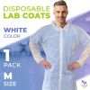 Disposable Lab Coat Medium. White Adult Lab Coat Disposable Unisex 30 gsm Polypropylene Isolation Gowns with 4 Snaps; Elastic Wrists. Non-Sterile Medi