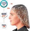 Clear Polyethylene Caps 21". Pack of 100 Polyethylene Bouffant Caps 0.75 mil. Hair Covers with Elastic Stretch Band. Disposable Flame Resistant Hair H