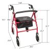 Four Wheel Walker Rollator with Fold Up Removable Back Support YF - Red