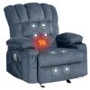 Vanbow.Recliner Chair Massage Heating sofa with USB and side pocket 2 Cup Holders (Blue) - as Pic