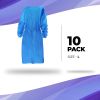 Polyethylene Blue Robes. Pack of 10 Large Adult Waterproof PE Frocks with Long Sleeves; Neck and Waist Ties; Knee Length. Non-sterile Unisex Disposabl