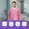 Disposable Shirts. Pack of 10 Pink Disposable Lab Jackets X-Large. 45 GSM SMS Hip Length Medical Scrubs with Knit Cuffs and Collar. 3 Pockets; Non-ste