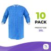 Disposable Gowns XX-Large 10 Pack. Blue Surgical Gowns. 40 gsm SMS Unisex Medical Gowns with Long Sleeves; Knit Collar; Cuffs; 3 Pockets. Disposable L