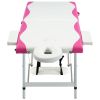 2-Zone Foldable Massage Table Aluminum White and Pink - White