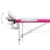 3-Zone Foldable Massage Table Aluminum White and Pink - White