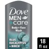 Dove Men+Care Relaxing Hydrating Face and Body Wash, Blue Eucalyptus and Birch, 18 fl oz - Dove