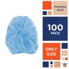 Protective Hoods. Pack of 100 Disposable Blue Polypropylene 18 gsm Hooded Caps. Elastic Universal Size PPE Hair & Beard Covers for Industrial Use. Bre