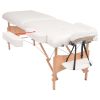 2-Zone Folding Massage Table and Stool Set 3.9" Thick White - White