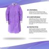 Disposable Lab Coats. Pack of 10 Purple SMS Lab Coats X-Large. 45 GSM Unisex Lab Coats with Hook and Loop Front; Long Sleeves; Knit Cuffs; 3 Pockets.