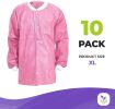 Disposable Shirts. Pack of 10 Pink Disposable Lab Jackets X-Large. 45 GSM SMS Hip Length Medical Scrubs with Knit Cuffs and Collar. 3 Pockets; Non-ste