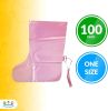 Pack of 100 Pink Polyethylene Disposable Boot Covers with Ties. One Size Shoe Coverings PE. Heavy Duty Shoe Covers 5.5 Mil Thickness for Industrial Us