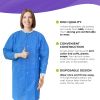 Disposable Gowns XX-Large 10 Pack. Blue Surgical Gowns. 40 gsm SMS Unisex Medical Gowns with Long Sleeves; Knit Collar; Cuffs; 3 Pockets. Disposable L