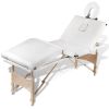 Cream White Foldable Massage Table 4 Zones with Wooden Frame - White